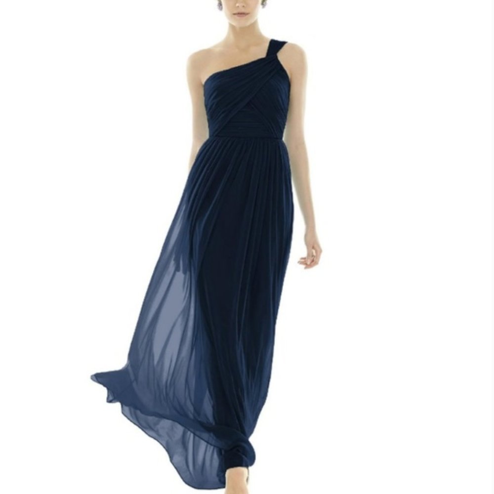 Alfred Sung Chiffon Bridesmaid Dress Midnight Blue - Picture 1 of 3